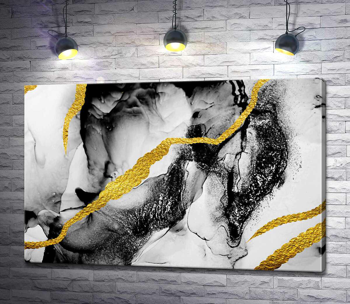 Картина ArtPoster Золотые линии на мраморном узоре 130x86 см Модуль №1 (003157)