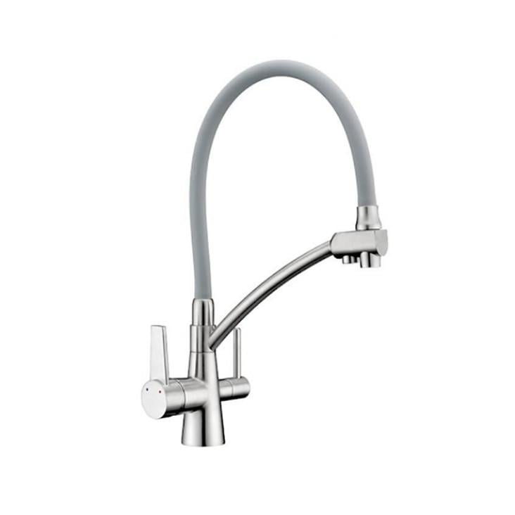 Смеситель для кухни Gappo G4398-17 на две воды с гибким изливом Серый/Хром (1041341)