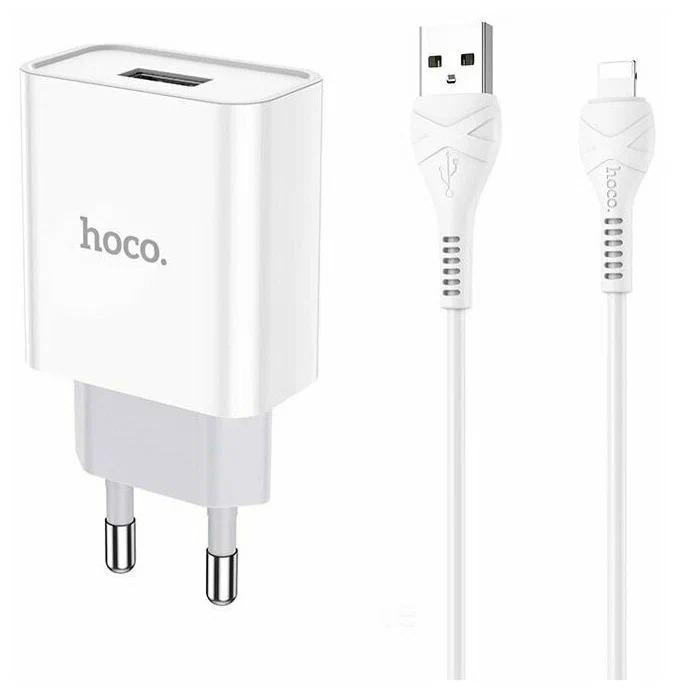 Пристрій мережевий зарядний Hoco C81A 1 USB/2,1 A з кабелем для заряджання USB/Lightning Білий - фото 2