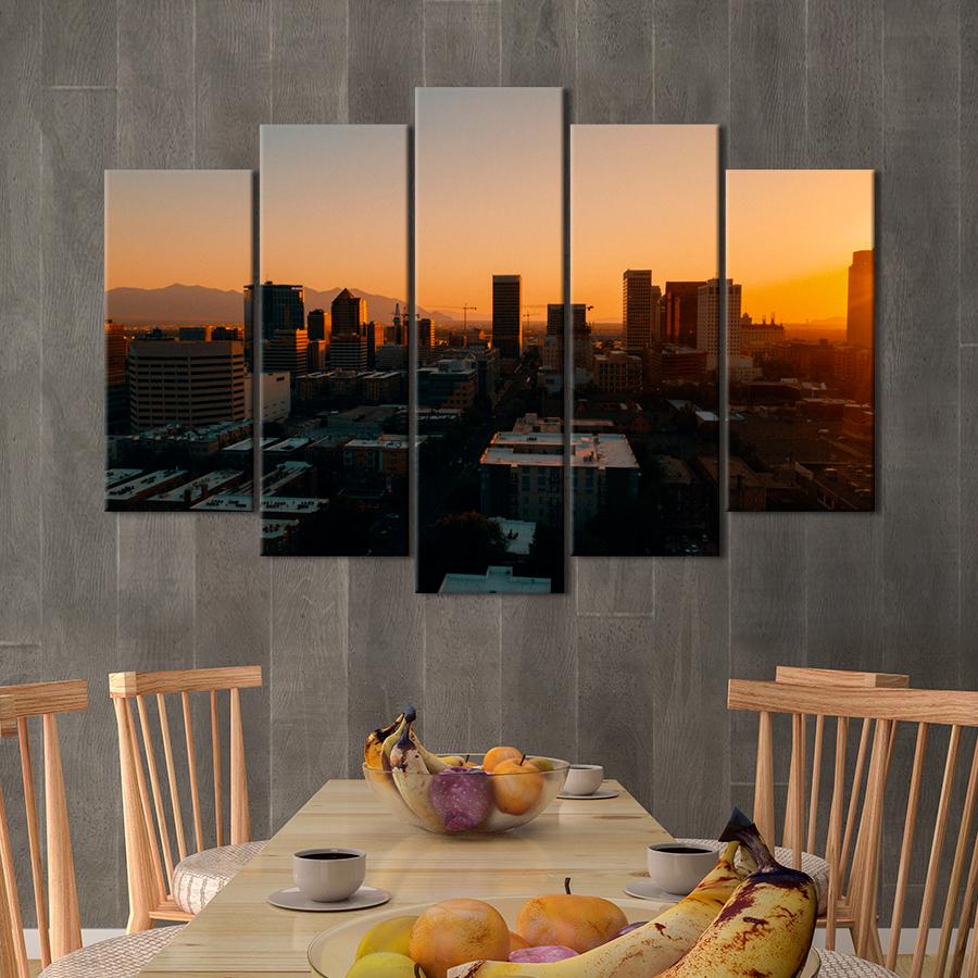 Картина город Закат над панорамой города 187x119 см (A589-5)