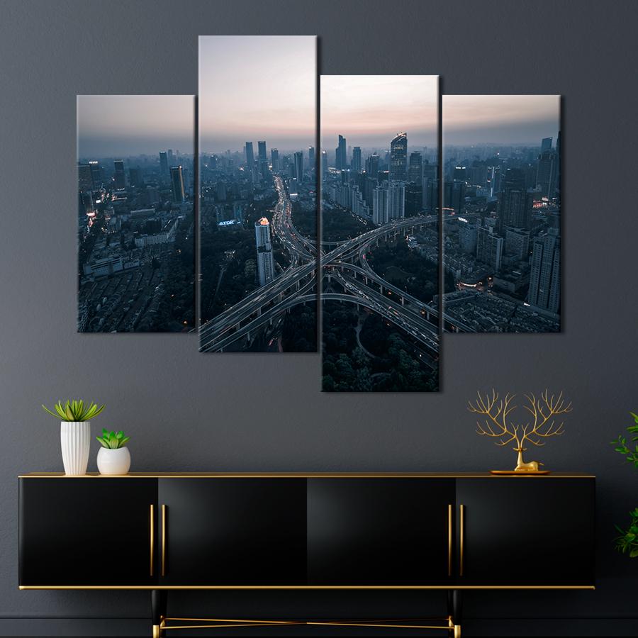 Картина город Бескрайний серый мегаполис 129x90 см (A679-4)