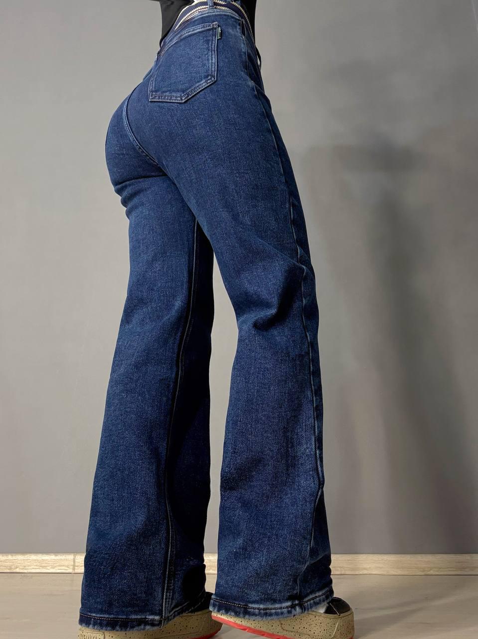 Джинсы женские Derun 8226 утепленные палаццо на флисе с ремнем р. 33 Синий (5669) - фото 3 Джинсы женские Derun 8226 утепленные палаццо на флисе с ремнем р. 33 Синий (5669) - фото 3