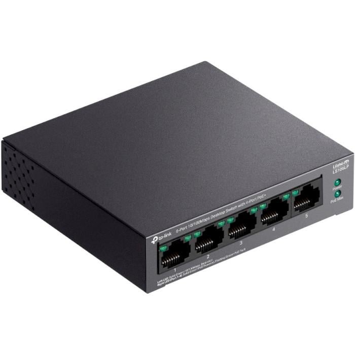 Коммутатор неуправляемый TP-Link LiteWave LS105LP 1 Gbps 4xPoE 41W Black (30492147) - фото 3