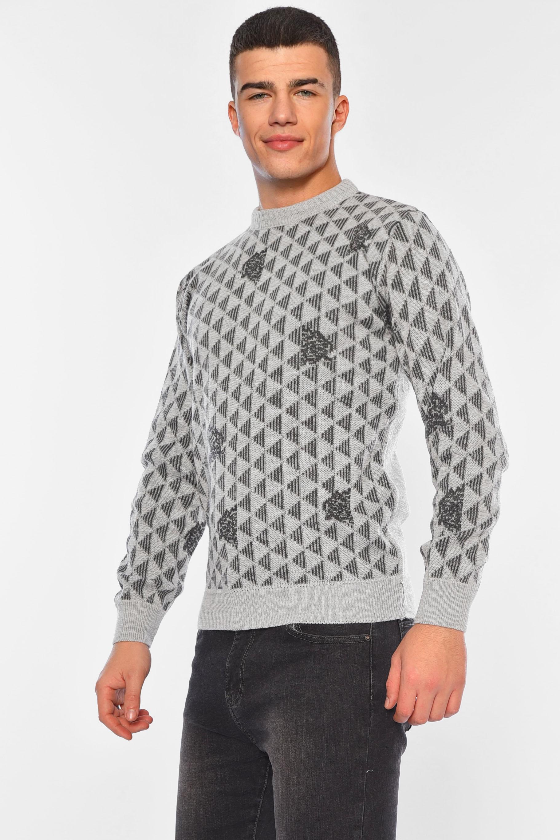 Светр чоловічий однотонний M Сірий (194512) - фото 2 Светр чоловічий однотонний M Сірий (194512) - фото 2