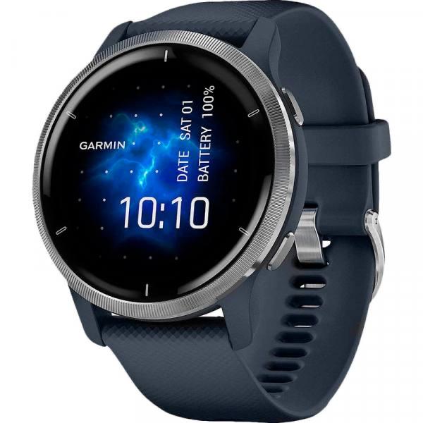 Смарт-годинник Garmin Venu 2 Silver Bezel/Granite Silicone Band Blue (010-02430-10)