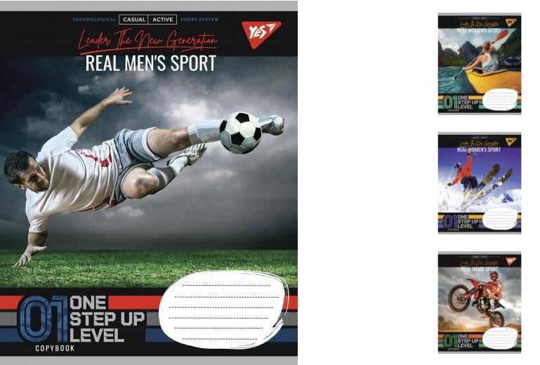 Зошити учнівські у клітинку YES Real sport 18 арк. 25 шт. в уп. (MTT-148283)