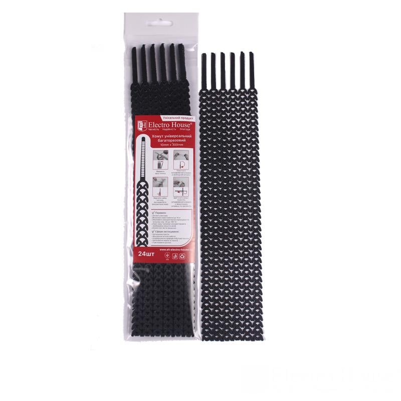 Хомут универсальный многоразовый 10х300 мм 24 шт. Черный (EH-SM-002)