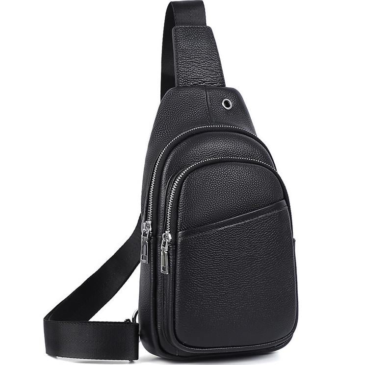 Сумка-слинг мужская Tiding Bag через плечо из натуральной кожи Черный (A25F-515-1A)
