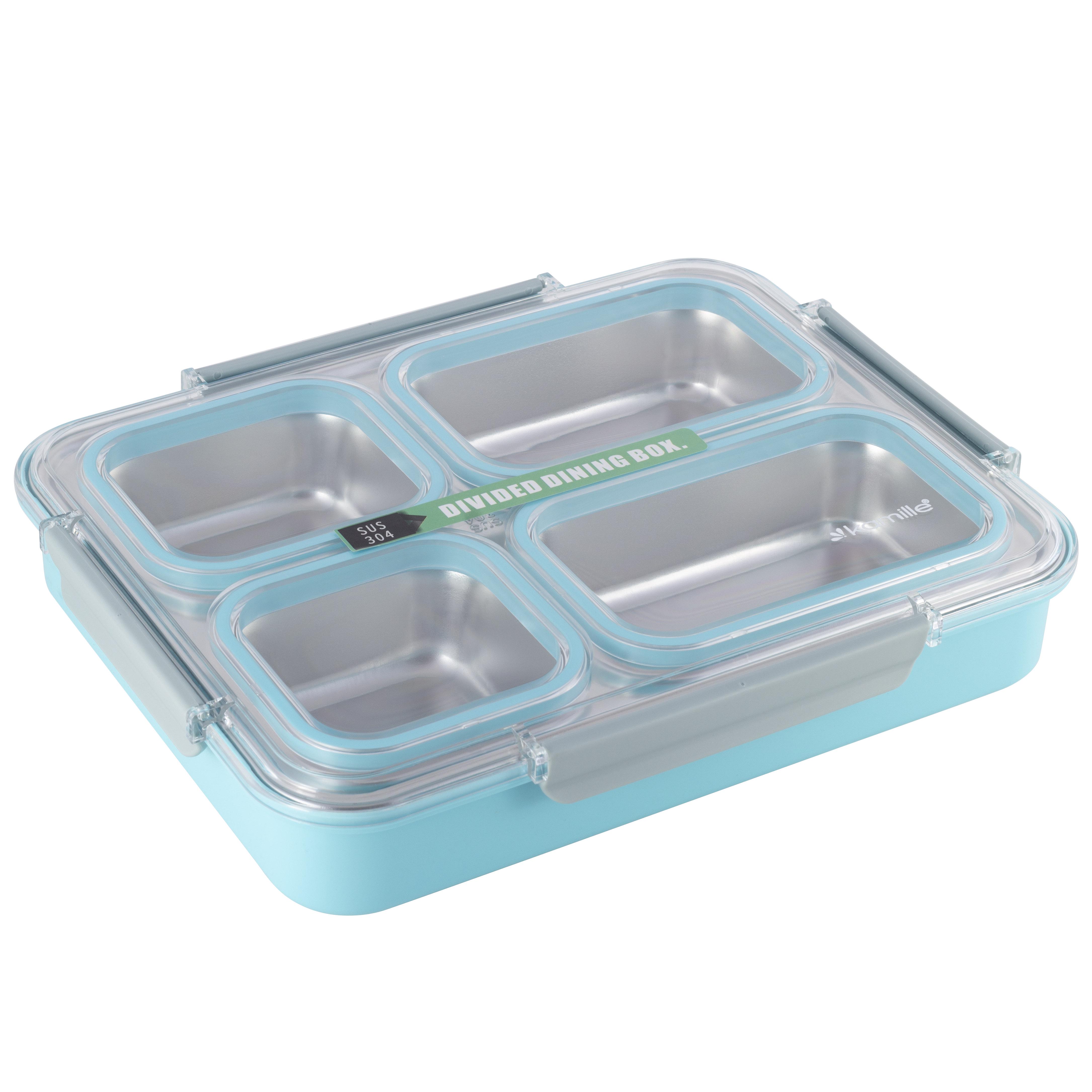 Ланч бокс Kamille на 4 секции пластик/металл Голубой (2147BL)