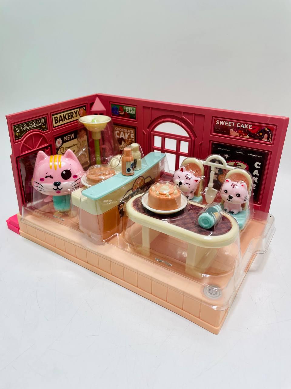 Набор мебели Кафе подсветка мелодии фигурки животных и муляжи мебели пищевых продуктов посуды (HY 109 A1) Набор мебели Кафе подсветка мелодии фигурки животных и муляжи мебели пищевых продуктов посуды (HY 109 A1)