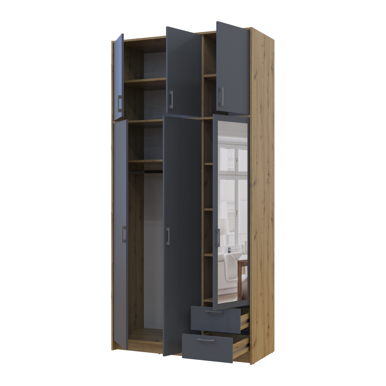 Антресоль висока Doros Ронді 3 ДСП 121х52х65 см Дуб Артізан/Графітовий (41516182) - фото 8 Антресоль висока Doros Ронді 3 ДСП 121х52х65 см Дуб Артізан/Графітовий (41516182) - фото 8