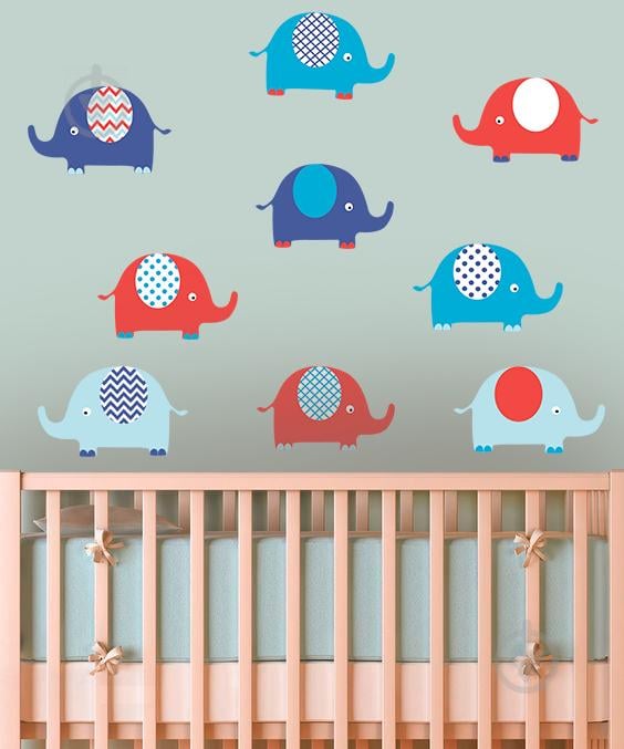 Наклейка виниловая Набор слоники 15х9 см 9 штук Разноцветный (Z180038) Наклейка виниловая Набор слоники 15х9 см 9 штук Разноцветный (Z180038)