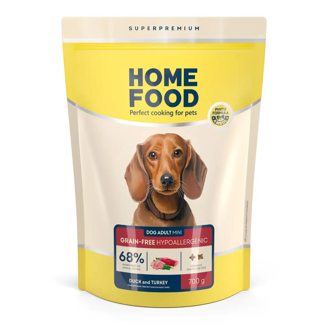 Корм сухий беззерновий гіпоалергенний для Home Food собак малих порід з качкою та індичкою 700 г (8677)