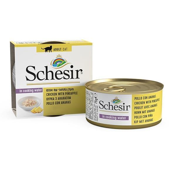 Корм вологий для котів Schesir Wet Chicken Pineapple курка з ананасом у бульйоні банка 75 г (613516)