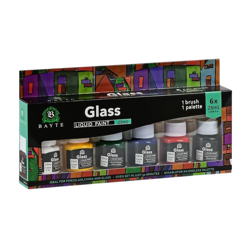 Акварельные краски для стекла BAYTE WW01939ST 6 цветов по 25 мл с кисточкой Разноцветный (25307809)