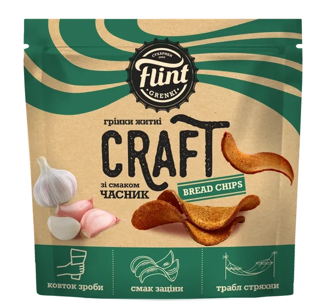 Гренки Flint Craft Grenki ржано-пшеничные волнистые со вкусом чеснока 90 г (4820182748790)