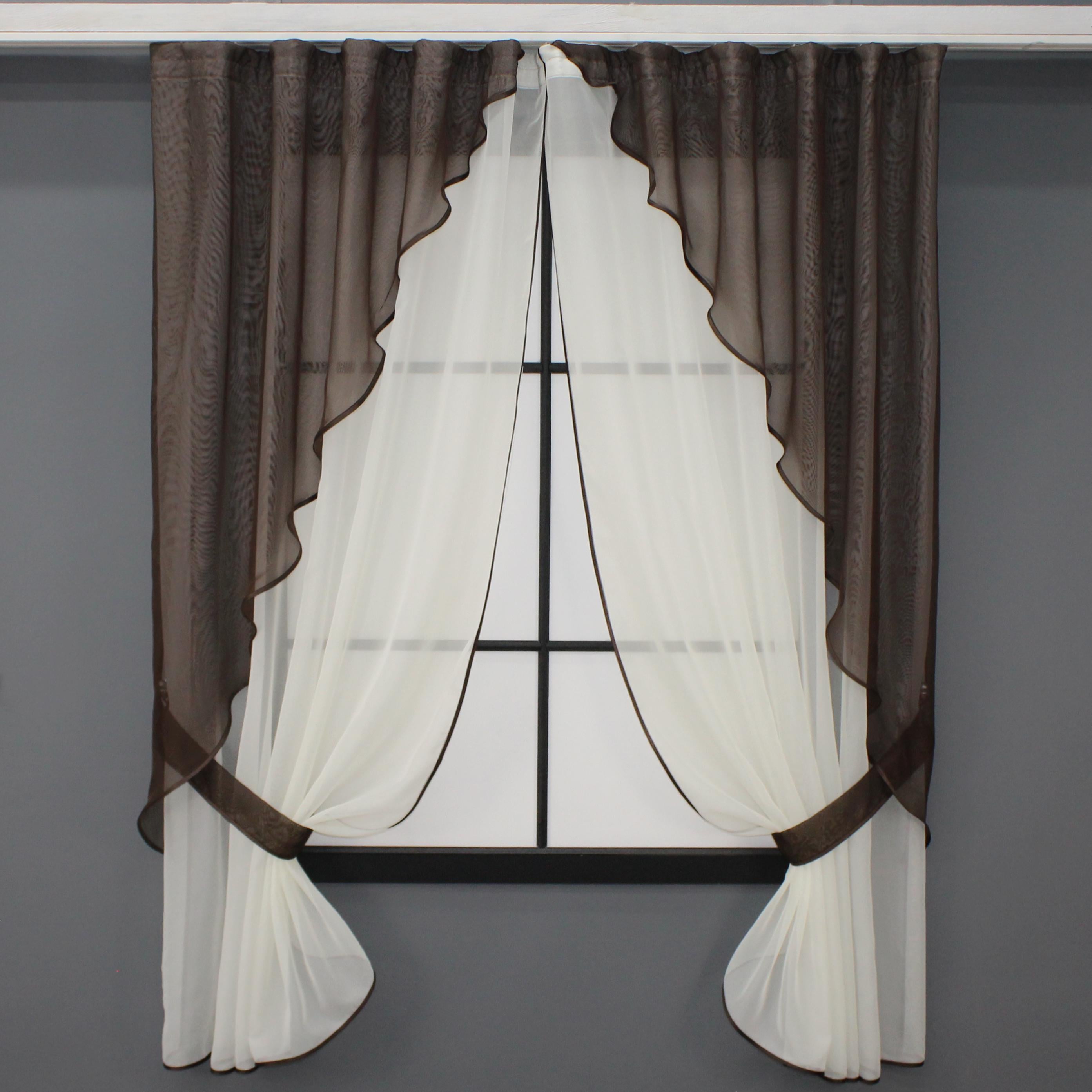 Шторы кухонные VR-Textil №065к с подвязками 280х170 см Бежевый/Венге (52-0757)