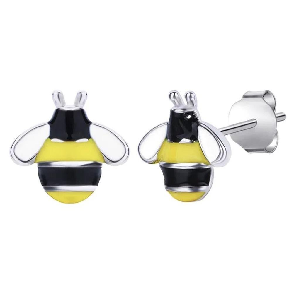 Серьги гвоздики на фиксаторах пчелка серебро 925 пробы родированное 1,10 г (с2ец/1245)