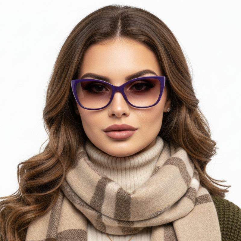 Очки тонированные женские для зрения: стиль и защита глаз с диоптриями плюс и минус +3.25 Фиолетовый (1188)