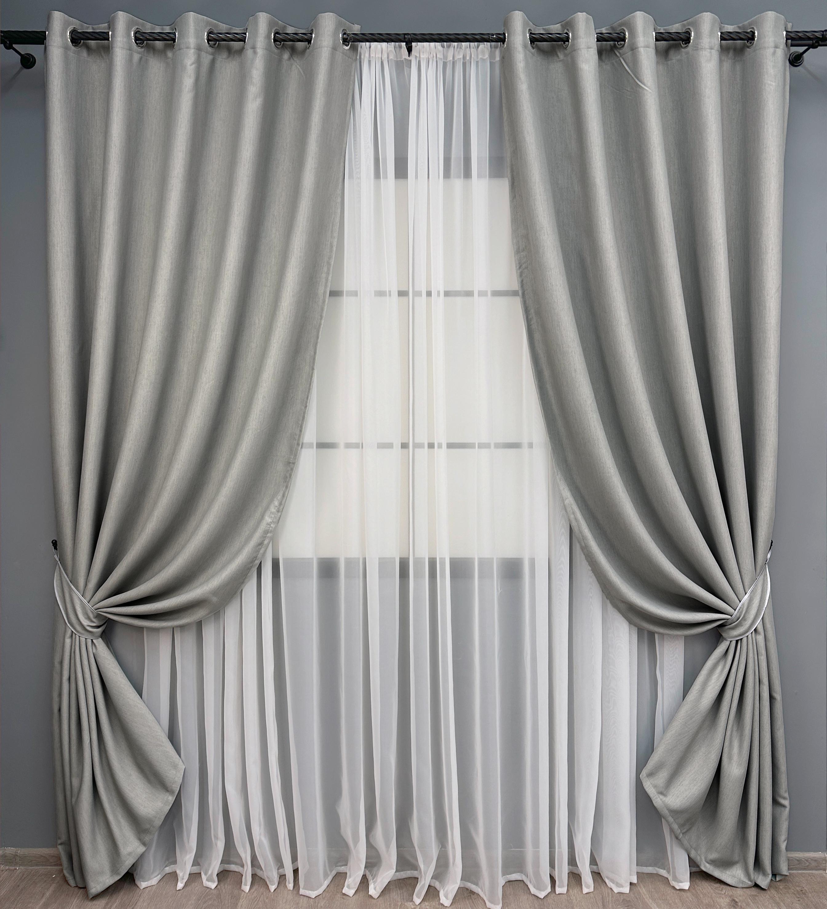 Комплект штор на люверсах VR-Textil Scandi №1900ш блекаут двухсторонний 150х250 см 2 шт. Серый (37-0303) Комплект штор на люверсах VR-Textil Scandi №1900ш блекаут двухсторонний 150х250 см 2 шт. Серый (37-0303)