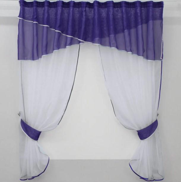 Шторки кухонные с ламбрекеном 270х170 см Фиолетовый/Белый (091к)