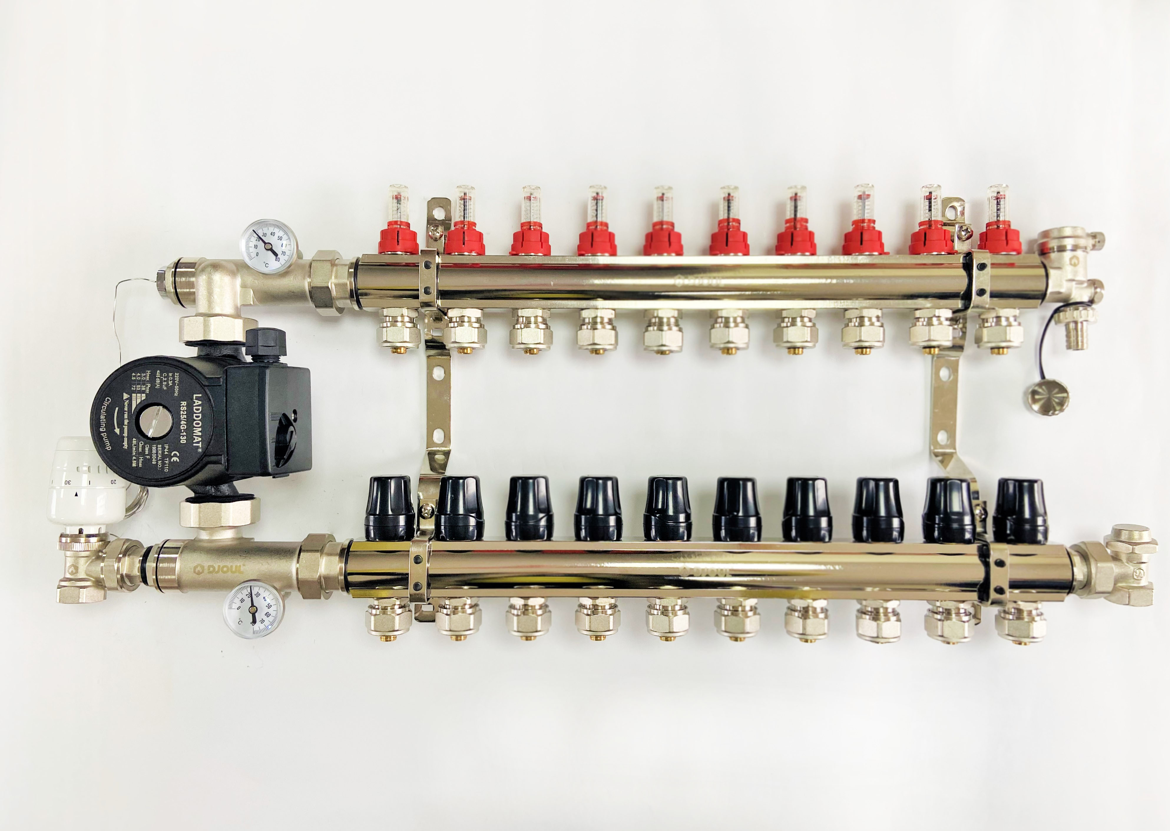 Коллектор Djoul для теплої підлоги на 10 контурів в зборі з насосом - фото 1