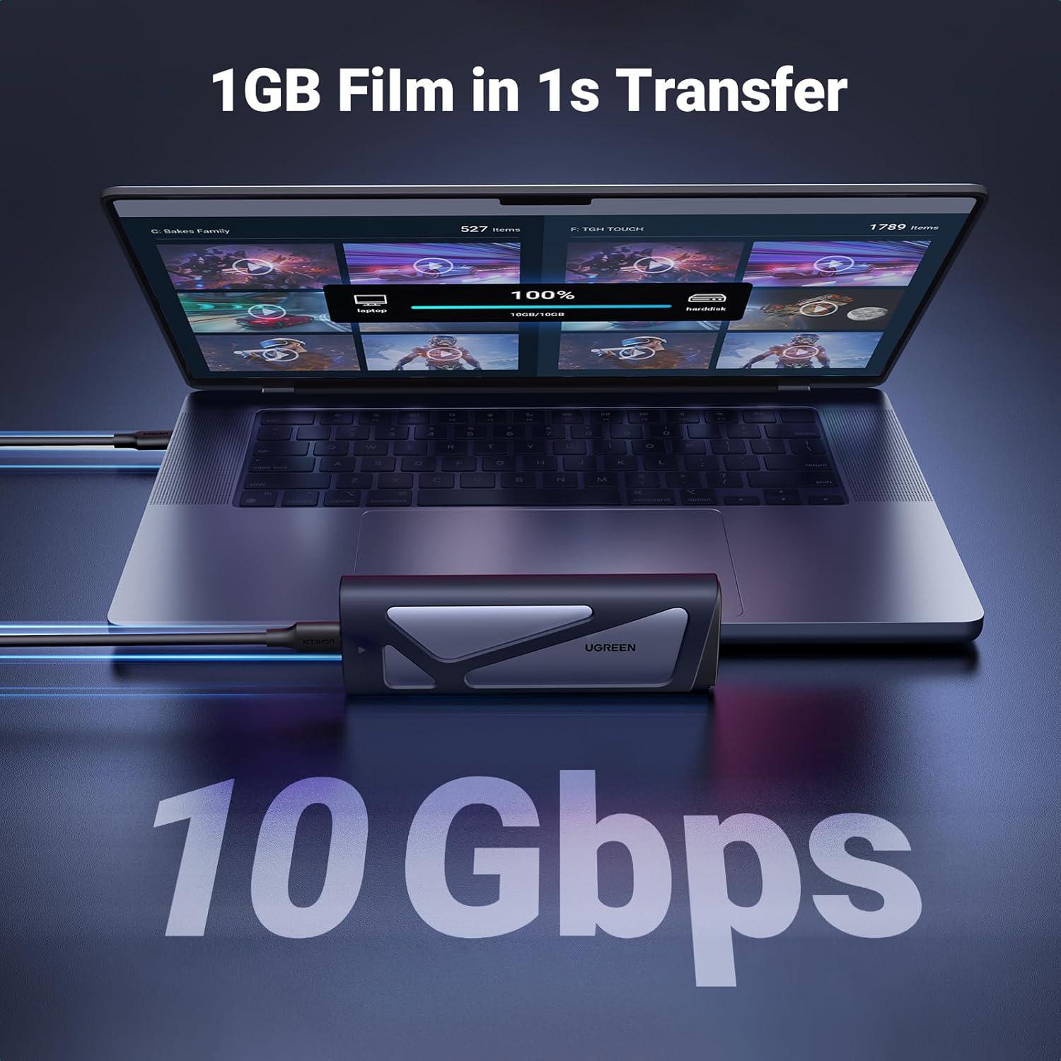 Зовнішній корупус UGREEN для SSD M.2 NVMe/SATA 10 Гбіт/с USB 3.2 Gen 2 UASP TRIM до 8 ТБ Сірий (15813) - фото 9