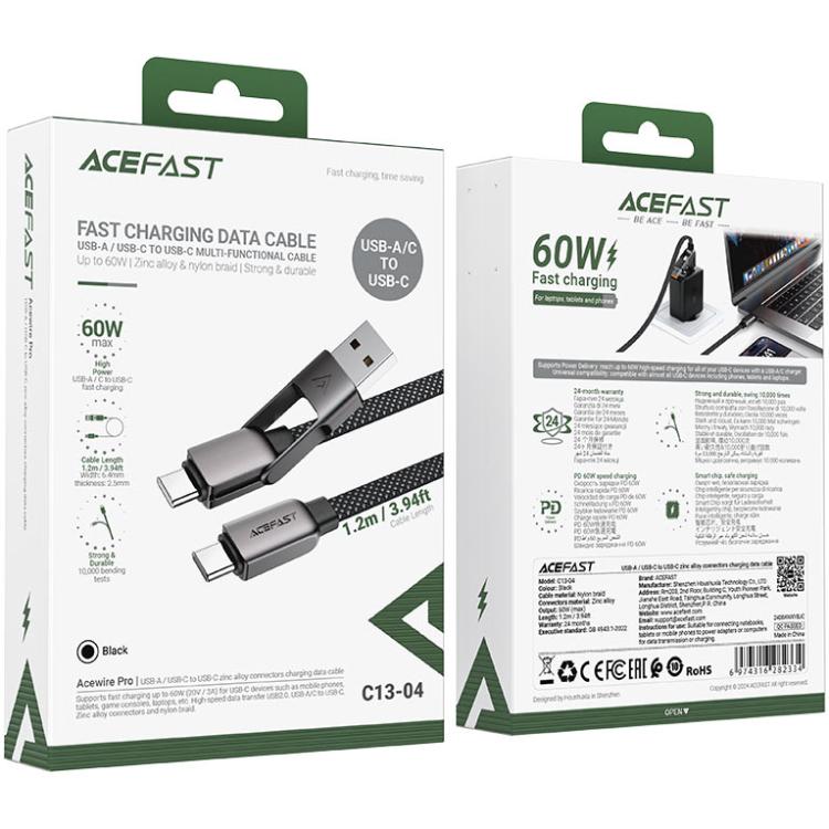 Кабель Acefast C13-04 USB 2.0 USB-A/Type-C to Type-C 1,2 м 20V 3A zink alloy Black (6974316282334) - фото 4