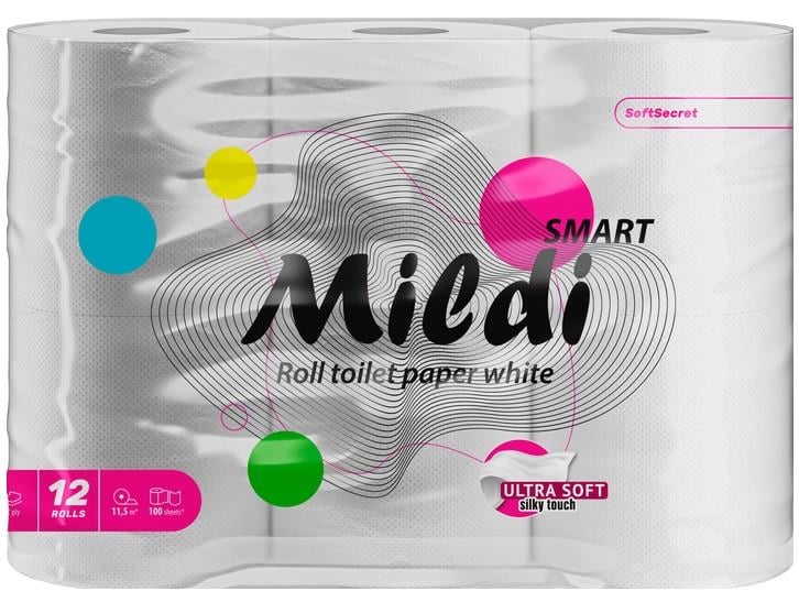 Туалетная бумага на гильзе MILDI Smart 2-х слойная 100 отрывов 12 рул. (2679415341)