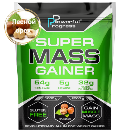 Гейнер высокобелковый для набора массы Powerful Progress Mass Gainer Лесной орех 2 кг (7440) - фото 1