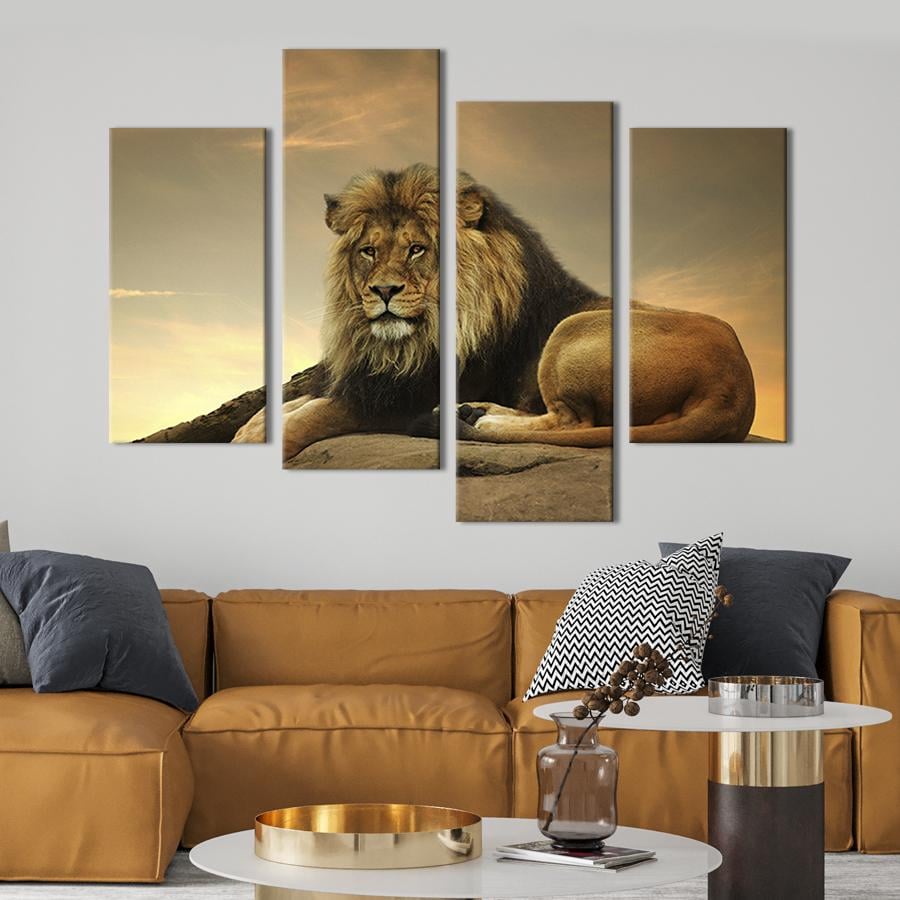 Модульная картина из четырех частей на холсте интерьерная картина Благородный лев 129x90 см (145-42)