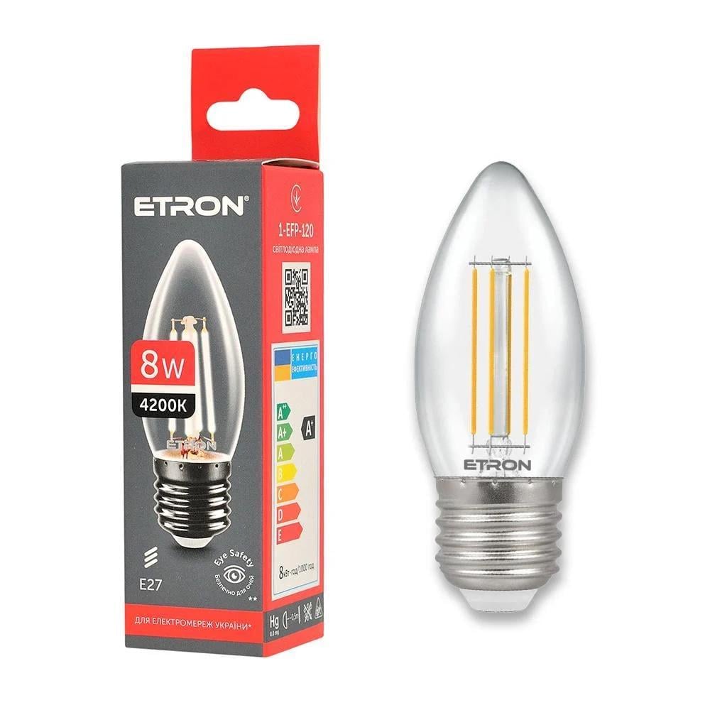 LED-лампа філаментна ETRON прозора C37 8W E27 4200K Нейтральний білий (1-EFP-120)