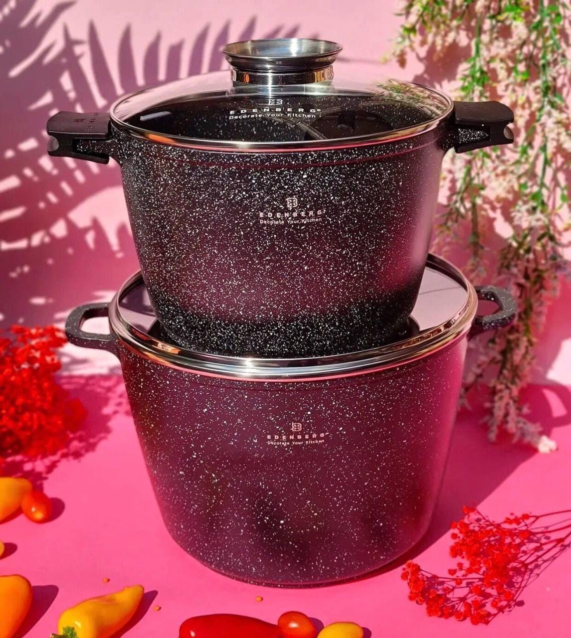 Набор кастрюль Edenberg с мраморным антипригарным покрытием 2шт. (ЕВ-8133) - фото 3 Набор кастрюль Edenberg с мраморным антипригарным покрытием 2шт. (ЕВ-8133) - фото 3