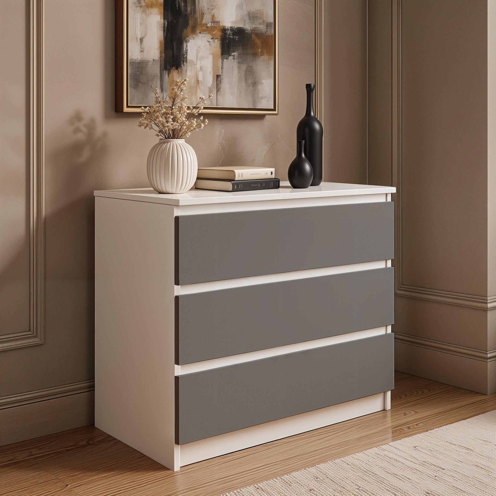 Комод на 3 ящика без ручек FT-214 800х400х755 мм Белый/Антрацит - фото 2