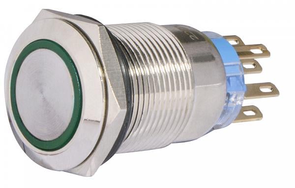 Кнопка плоская АСКО-Укрем TYJ 19-372 2NO+2NC металлическая с подсветкой с фиксацией LED 220 V 19 мм Зеленый (A0140010122)