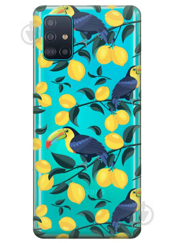 Прозрачный силиконовый чехол iSwag для Samsung Galaxy A51 с рисунком - Туканы и лимоны (KS3160)