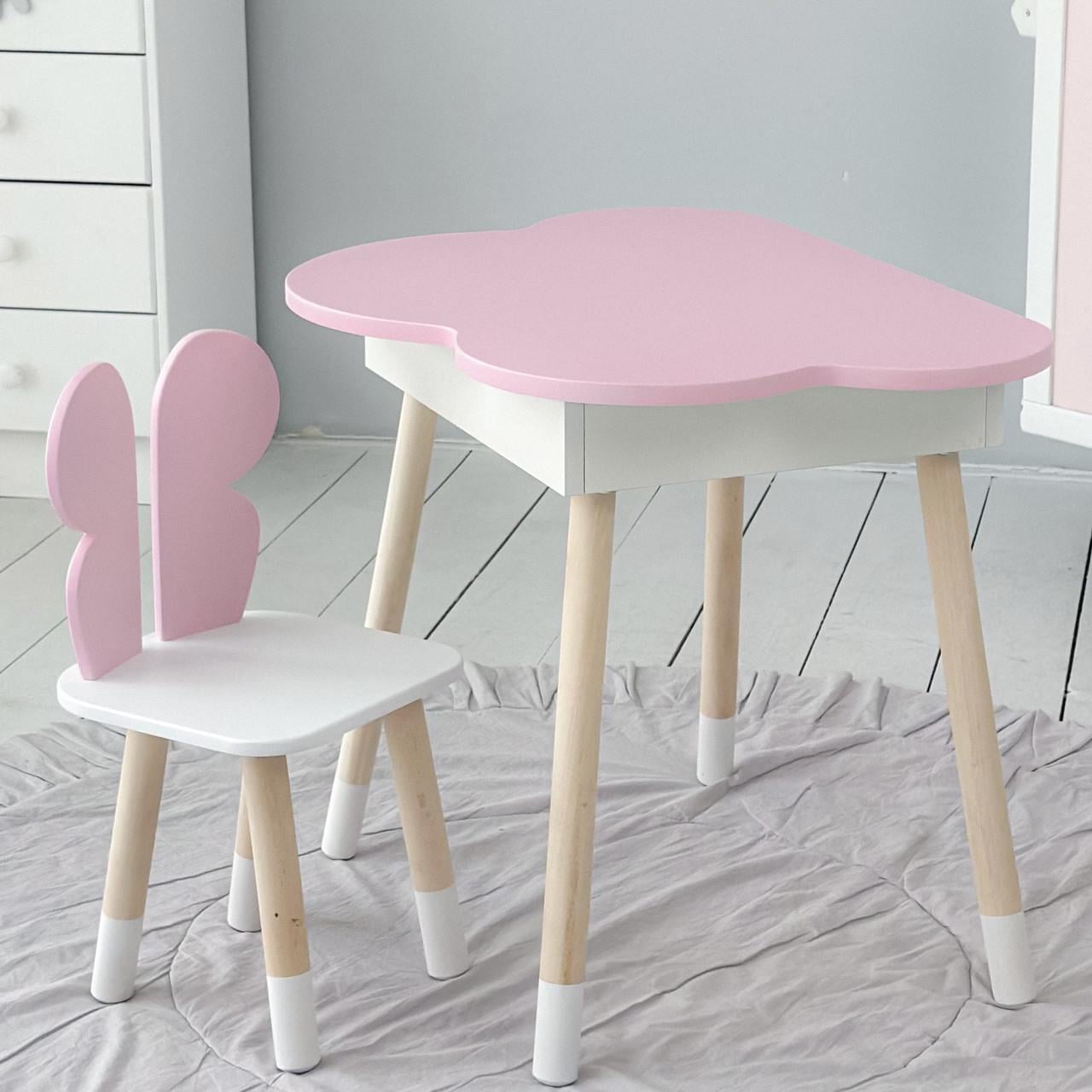 Детский стол облачко с нишей и стульчик бабочка Розовый