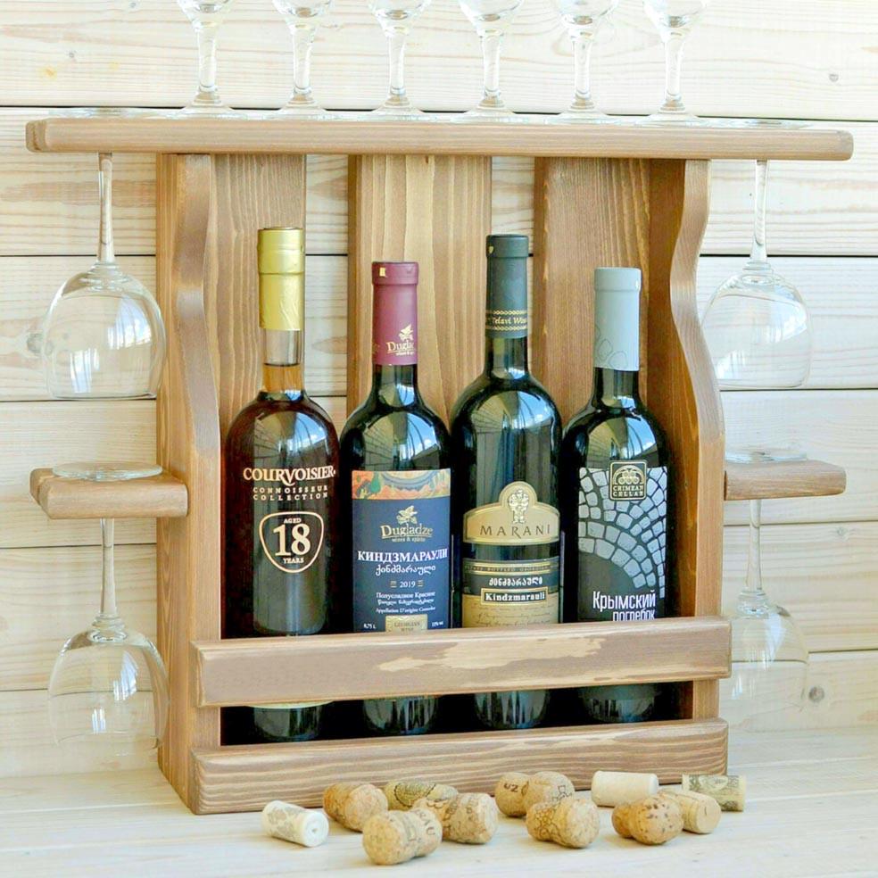 Полка для вина настенная из дерева Накагута 4 Сиена (ПНК-408805)