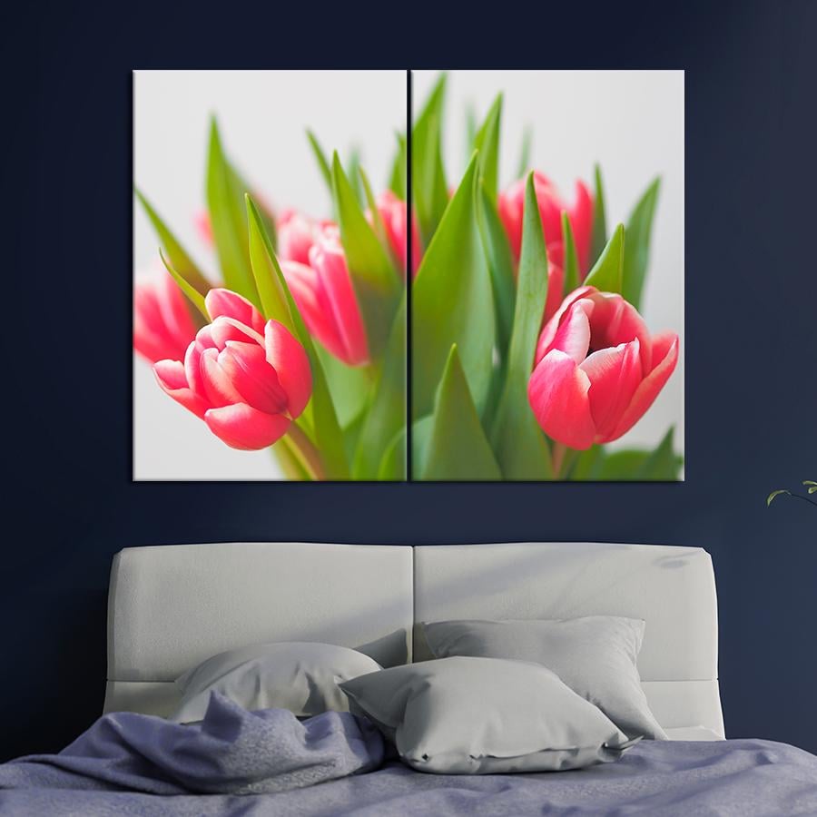 Картина цветы и растения Розовые тюльпаны в букете 165x122 см (A1034-2)