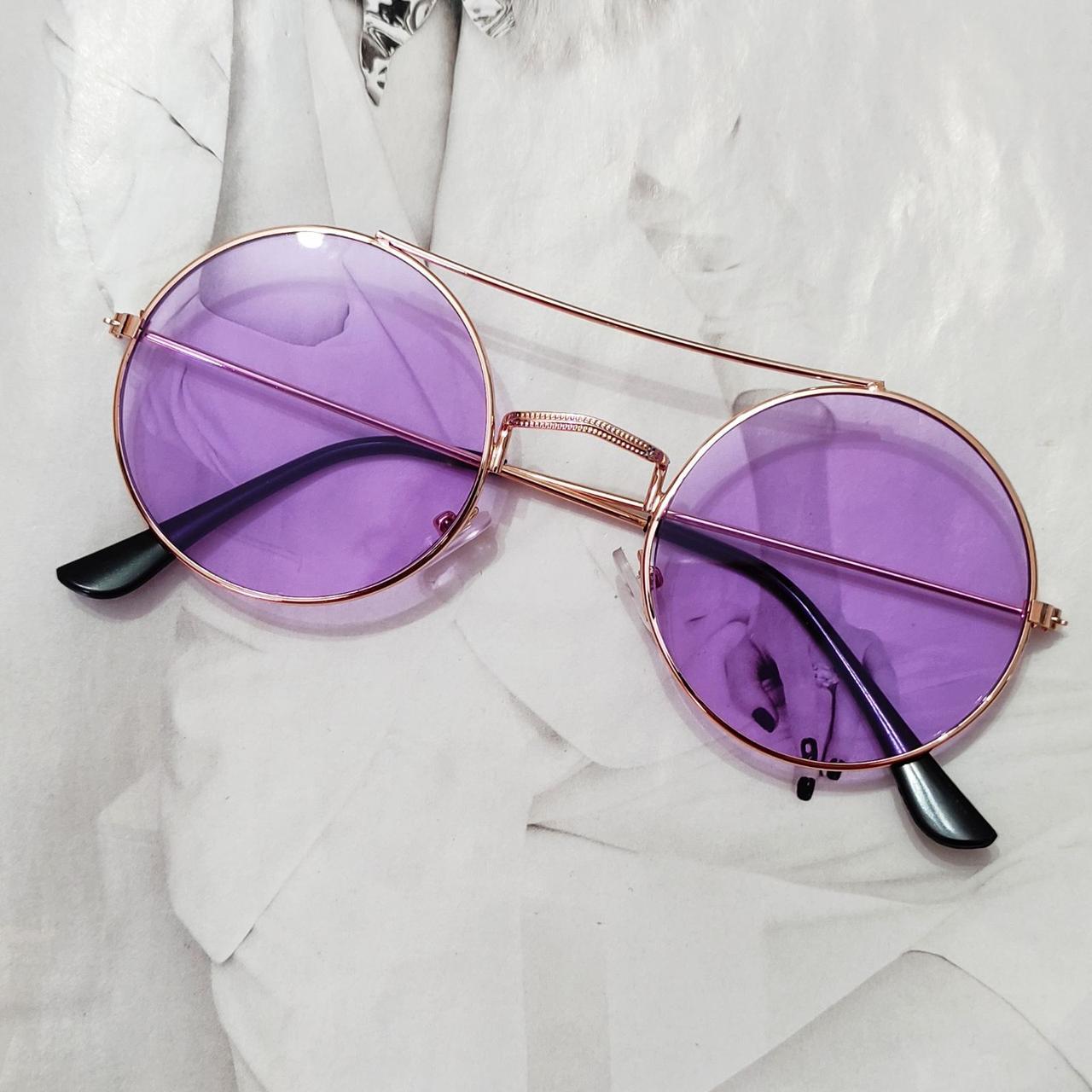 Солнцезащитные очки круглые с цветной линзой Сиреневый в золоте