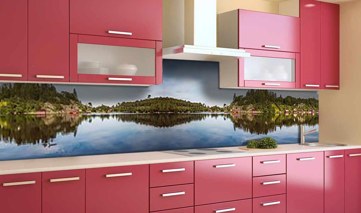 Кухонный фартук Синее озеро вода река из самоклеющейся виниловой пленки 60х300 см Синий