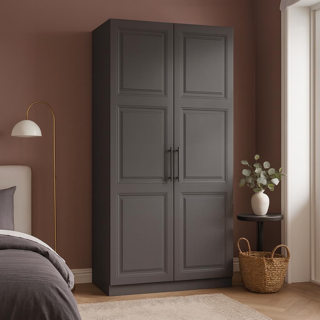 Шкаф распашной ШР2 SENAM фрезерованная ручка V 2100х1000х450 мм корпус ДСП Белый фасад МДФ краска Белый RAL9003 (ШР2.21.45.10.ФР.2)