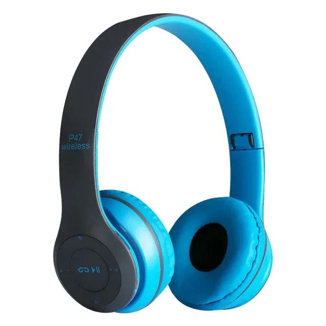 Беспроводные Bluetooth наушники P47BT Bluetooth MP3 FM радио MicroSD Голубой (12080/13mel) - фото 3