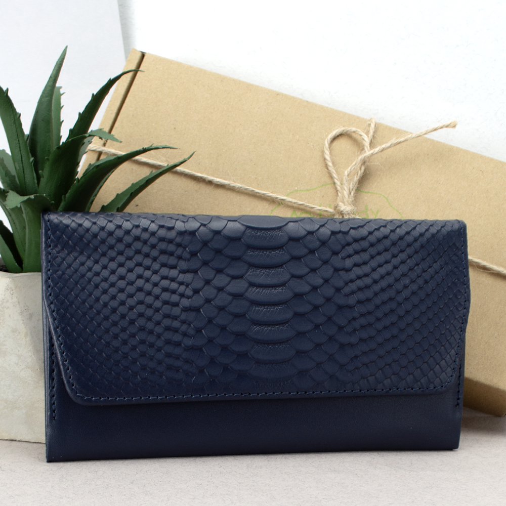 Кошелек женский кожаный Leona питон Синий (2115459529)