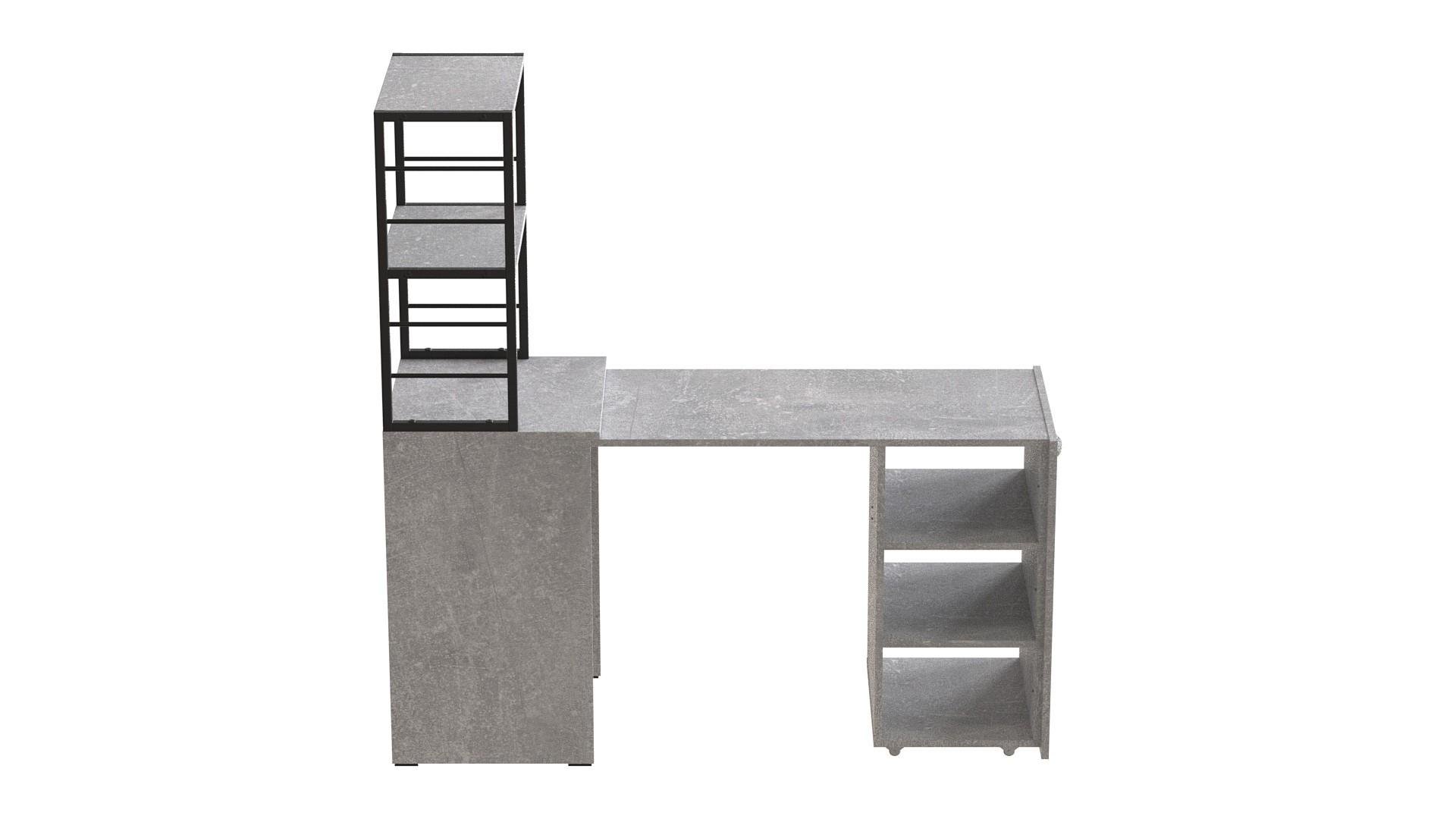 Стіл-тумба трансформер Ferrum-decor Смарт 4/1 з етажеркою метал/ДСП 16 мм 1430x1450x500 мм Чорний/Бетон (FRD-105129) - фото 6 Стіл-тумба трансформер Ferrum-decor Смарт 4/1 з етажеркою метал/ДСП 16 мм 1430x1450x500 мм Чорний/Бетон (FRD-105129) - фото 6