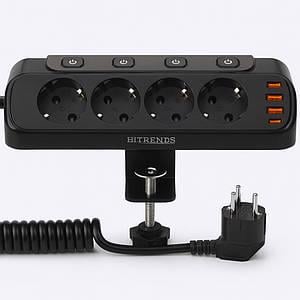 Удлинитель сетевой 4 розетки USB Type-C 20 Вт 1,6 м Черный