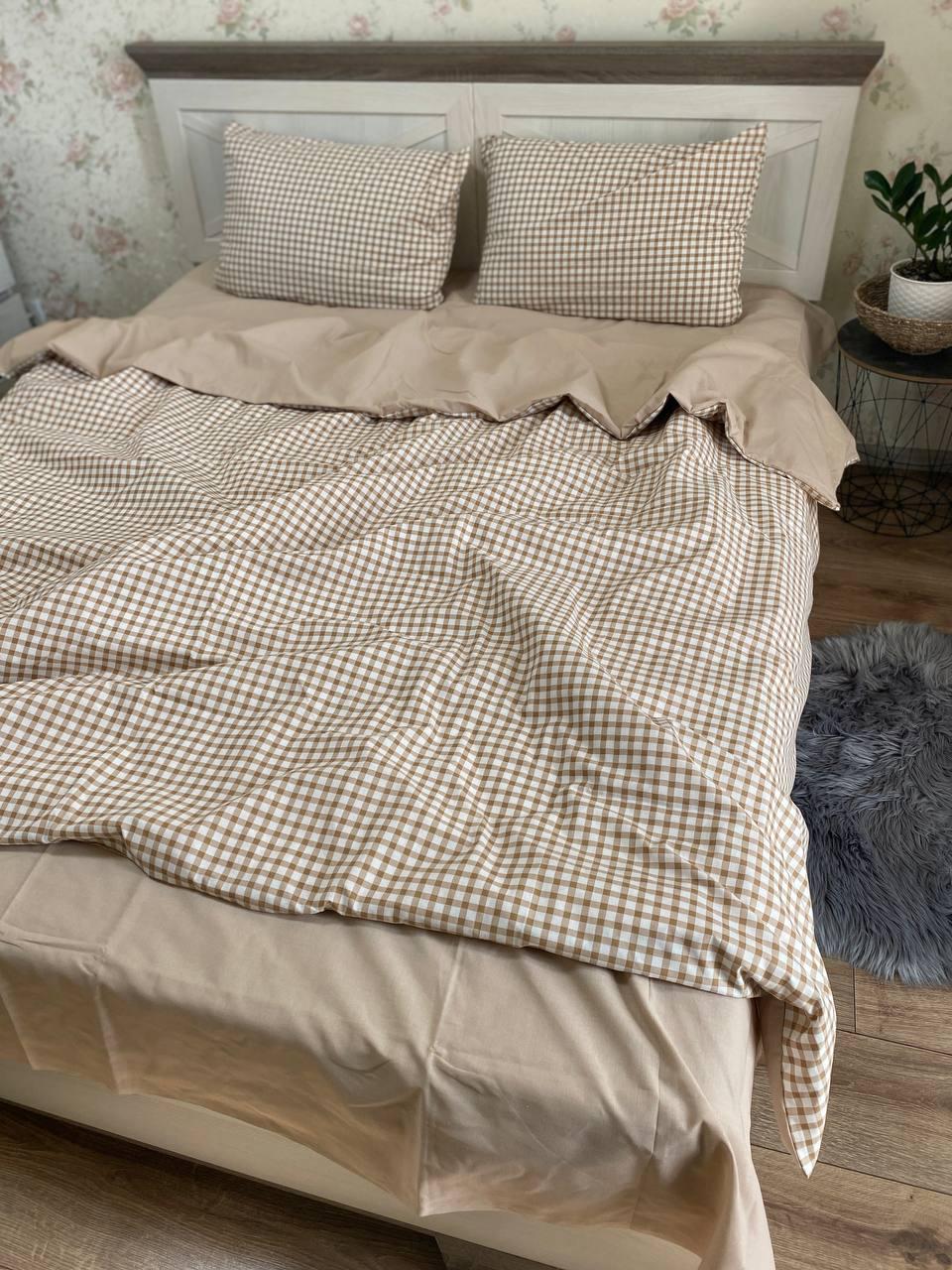 Комплект постельного белья Клеточка евро Бежевый (12920601)