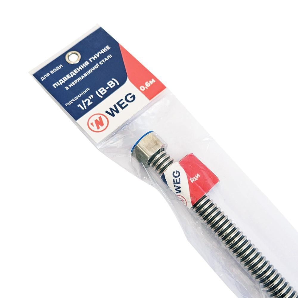 Шланг для воды гибкий WEG W-47 гайка-гайка нержавеющая сталь 1/2" 30 см (21331905) Шланг для воды гибкий WEG W-47 гайка-гайка нержавеющая сталь 1/2" 30 см (21331905)