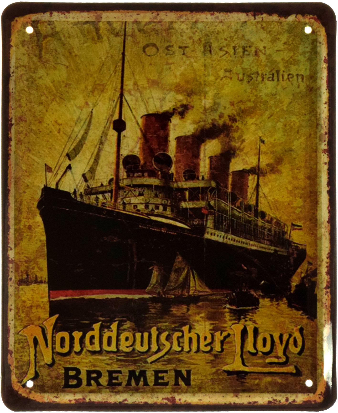 Табличка металлическая Norddeutscher lloyd Bremen 18x22 см Табличка металлическая Norddeutscher lloyd Bremen 18x22 см