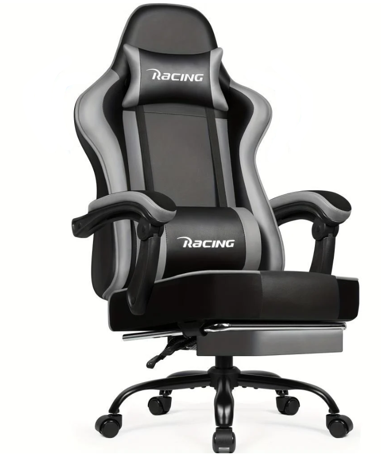 Крісло геймерське для комфортного сидіння Bonro Racing B-059 3 з висувною підставкою для ніг до 300 кг Сірий (147-76-42412134)